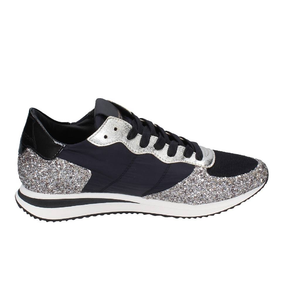scarpe donna PHILIPPE MODEL sneakers nero tessuto platino glitter EX366 Spedizione gratuita