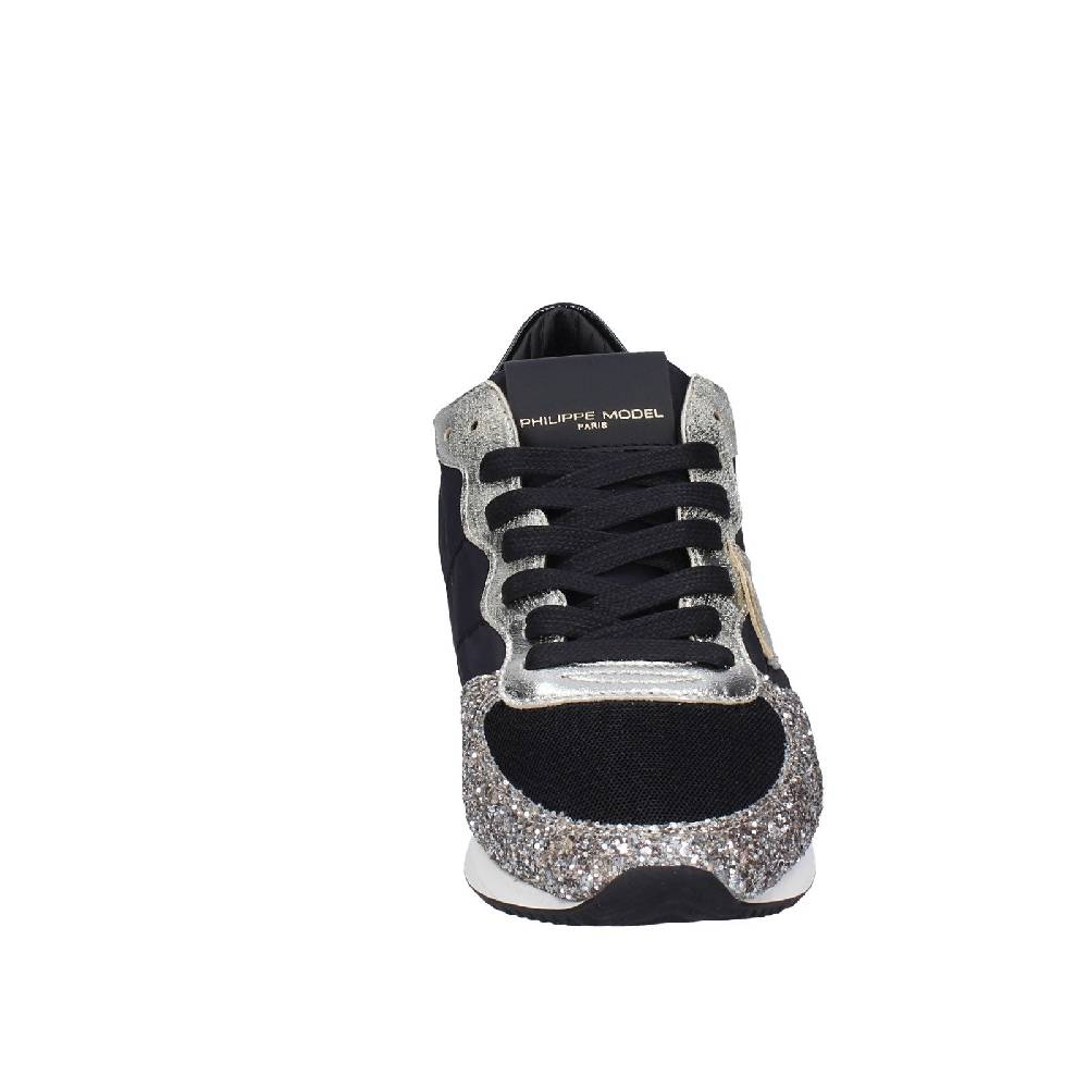 scarpe donna PHILIPPE MODEL sneakers nero tessuto platino glitter EX366 Spedizione gratuita