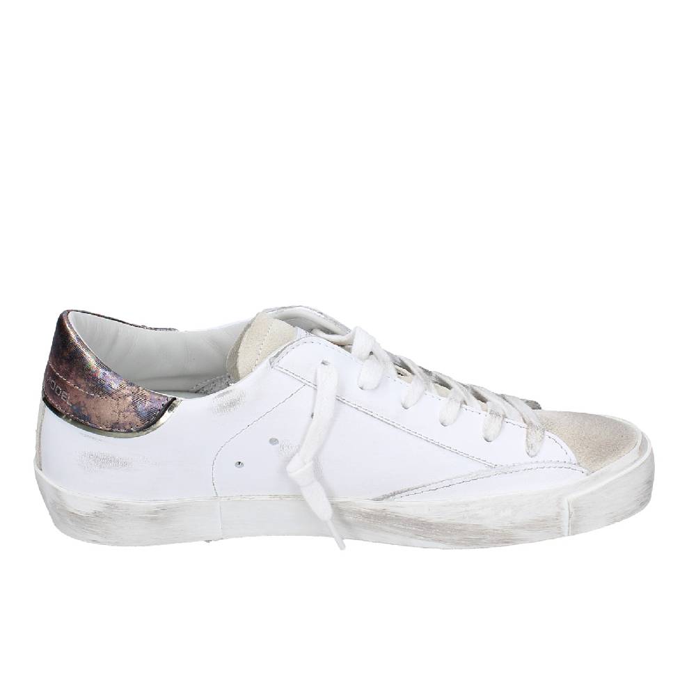 scarpe donna PHILIPPE MODEL sneakers bianco pelle beige camoscio VINTAGE EX352 In Saldo