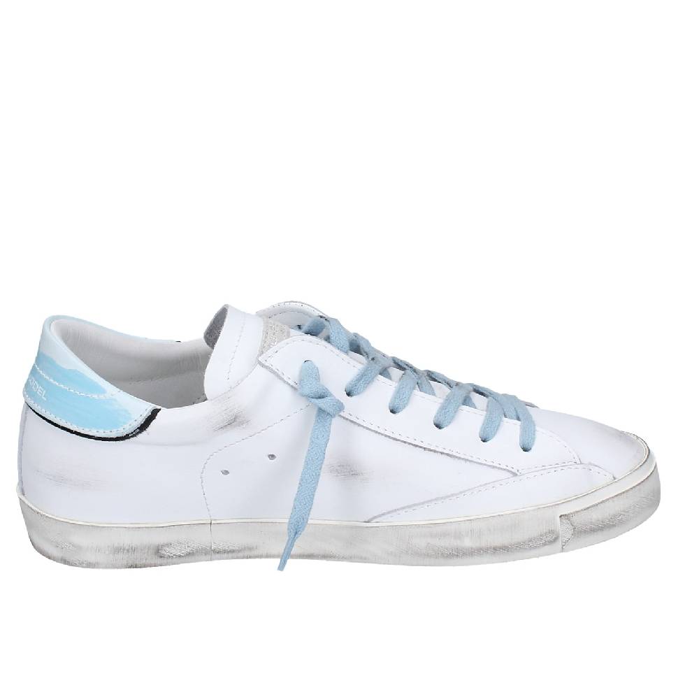 scarpe uomo PHILIPPE MODEL sneakers bianco pelle blu VINTAGE EX357 Soddisfazione Garantita