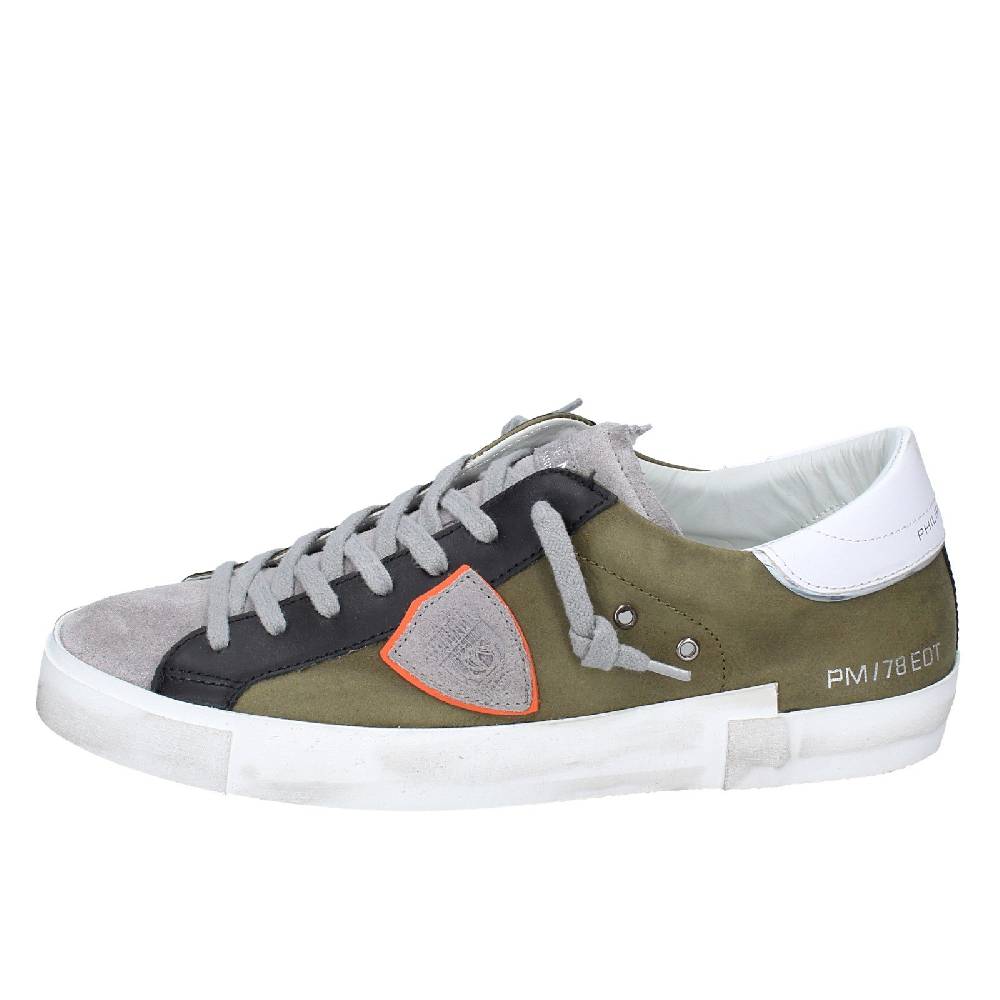 scarpe uomo PHILIPPE MODEL sneakers verde pelle grigio camoscio VINTAGE EX363 Acquista Ora