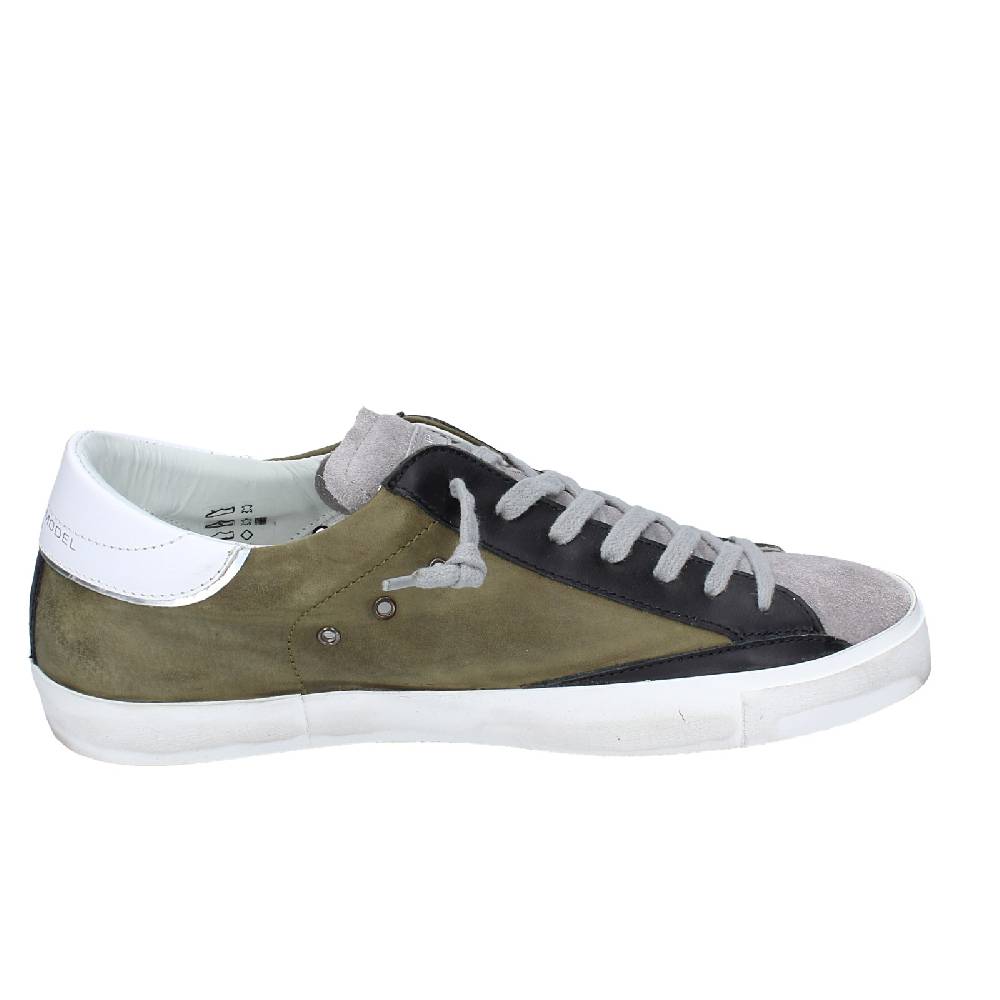 scarpe uomo PHILIPPE MODEL sneakers verde pelle grigio camoscio VINTAGE EX363 Acquista Ora