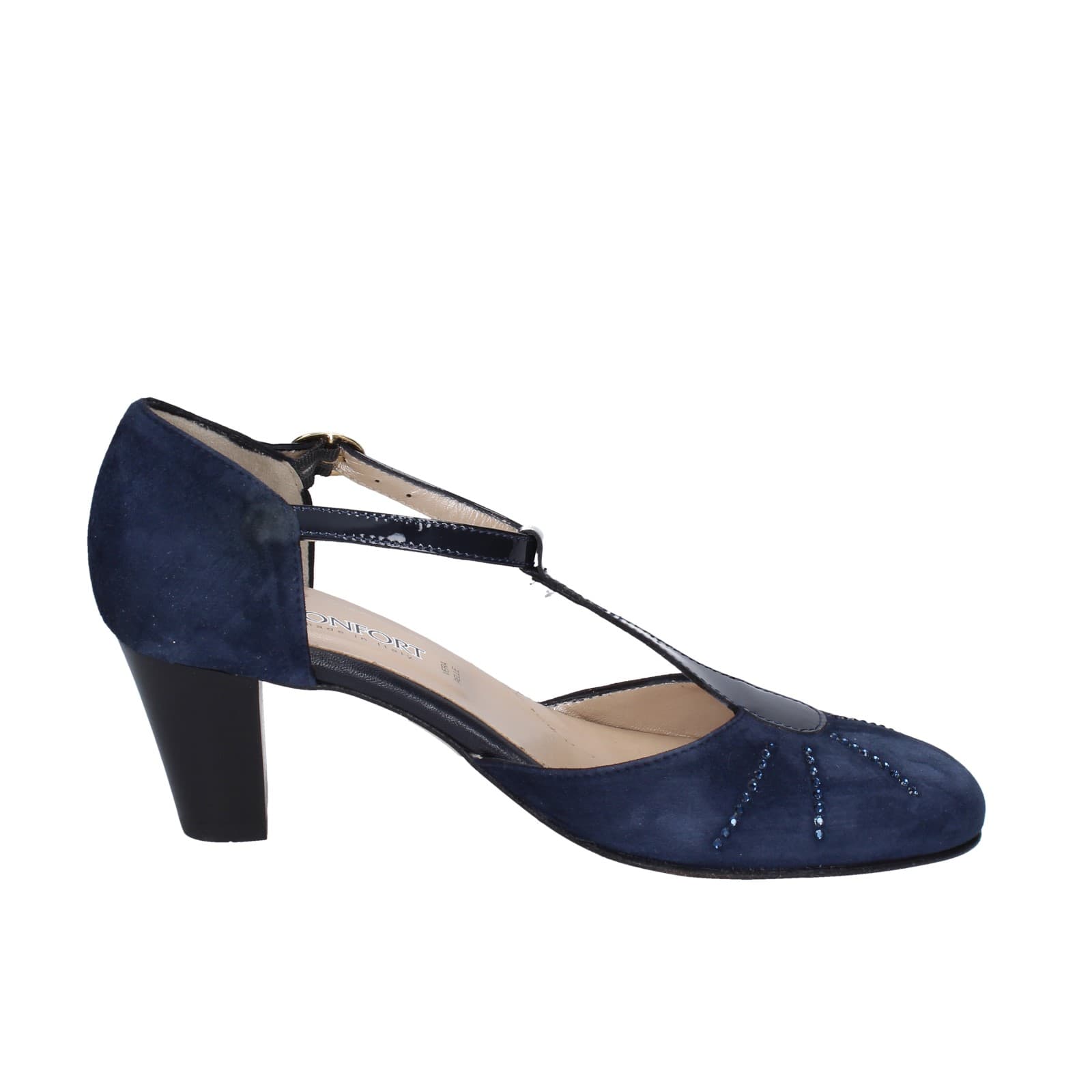 scarpe donna CONFORT decollete blu camoscio strass EZ370 Pezzi Unici