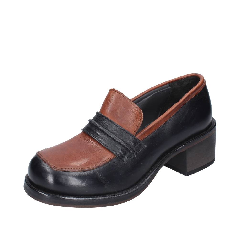 scarpe donna MOMA mocassini marrone pelle nero 72304E EY559