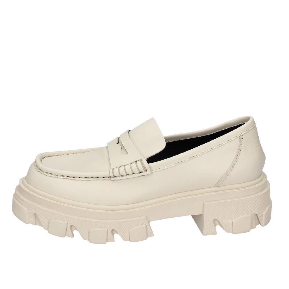 scarpe donna STOKTON mocassini beige pelle EY944 Nuova