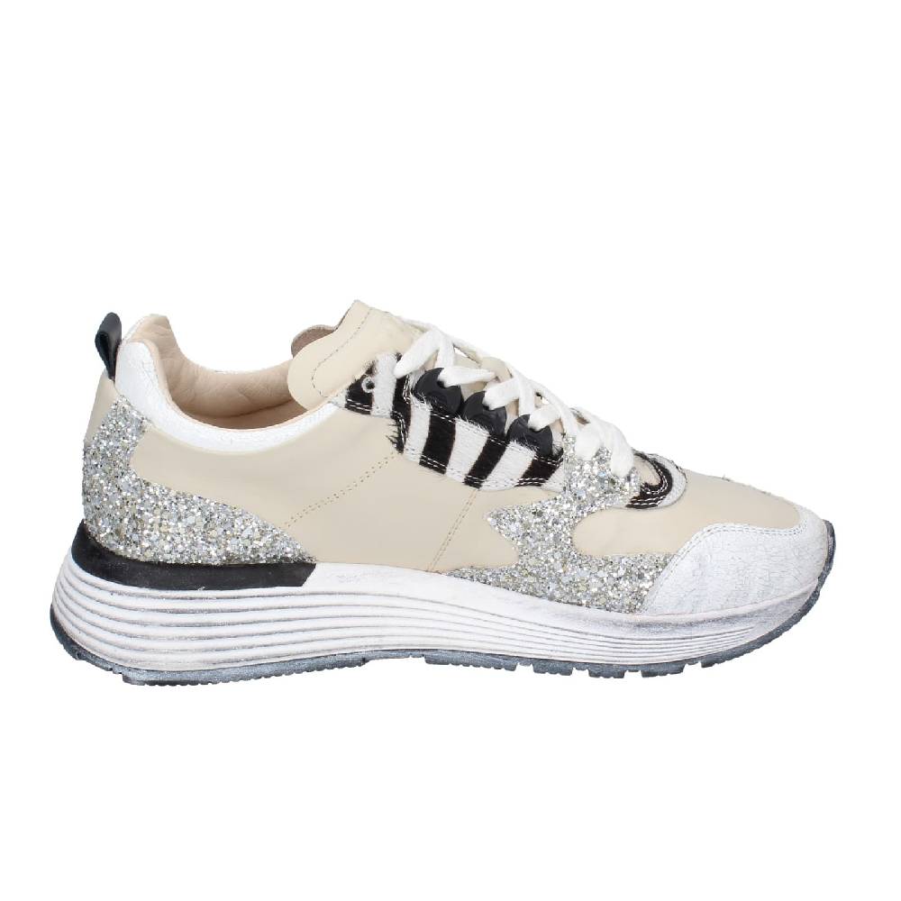 scarpe donna MOMA sneakers beige pelle argento glitter 3AS401 EY558 Pezzi Unici