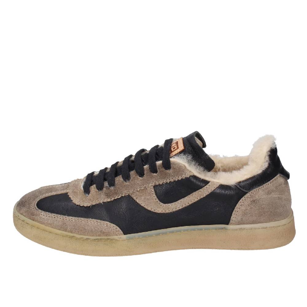scarpe donna MOMA sneakers nero pelle beige 89301A EY602 Affare Del Giorno