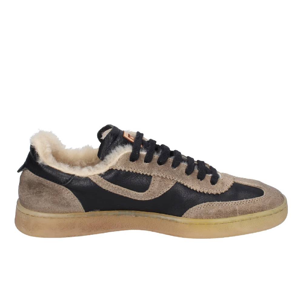 scarpe donna MOMA sneakers nero pelle beige 89301A EY602 Affare Del Giorno
