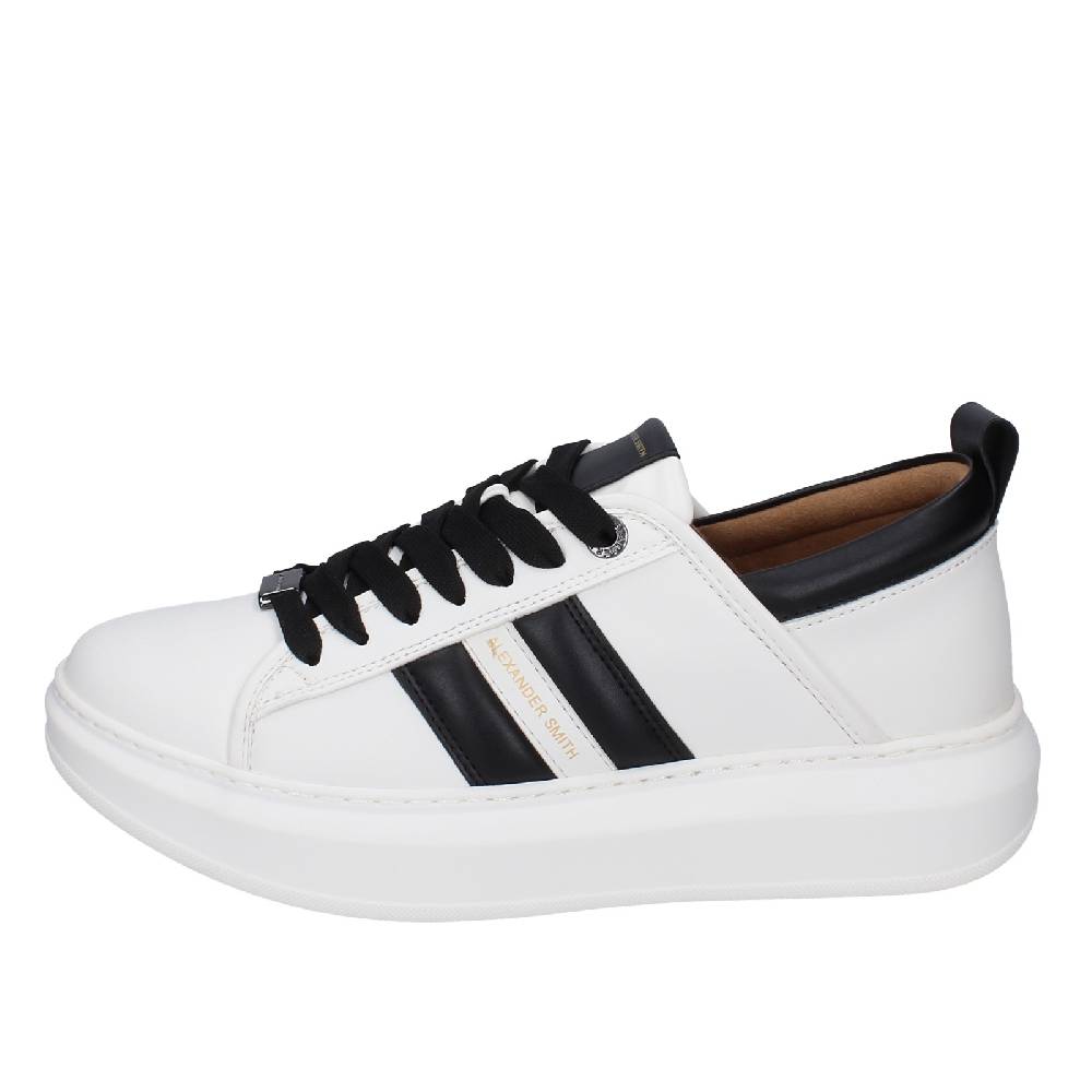 scarpe uomo ALEXANDER SMITH sneakers bianco pelle sintetica nero EX598 Liquidazione