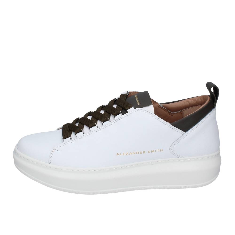 scarpe uomo ALEXANDER SMITH sneakers bianco pelle verde EX529 Offerte speciali