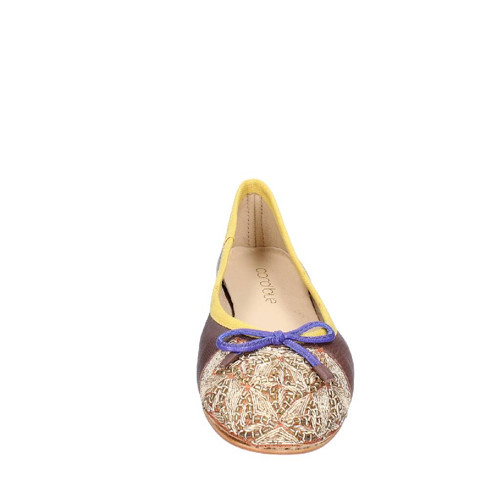 scarpe donna CORAL BLUE ballerine marrone pelle EX577 Prezzo Ridotto