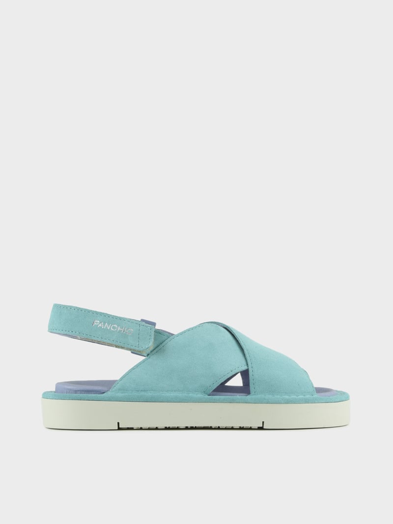 Panchic SANDALO INCROCIATO P67 DONNA IN SUEDE E MICROFIBRA ACQUAMARINA