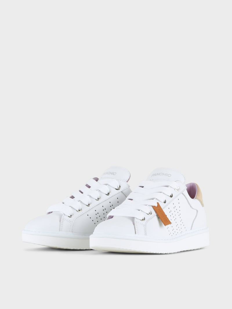 Panchic SCARPA ALLACCIATA P01 DONNA IN PELLE BIANCO-ORO Sconto