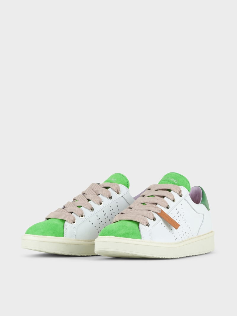 Panchic SCARPA ALLACCIATA P01 DONNA IN PELLE E SUEDE BIANCO-VERDE SMERALDO-ROSA CIPRIA In Vendita