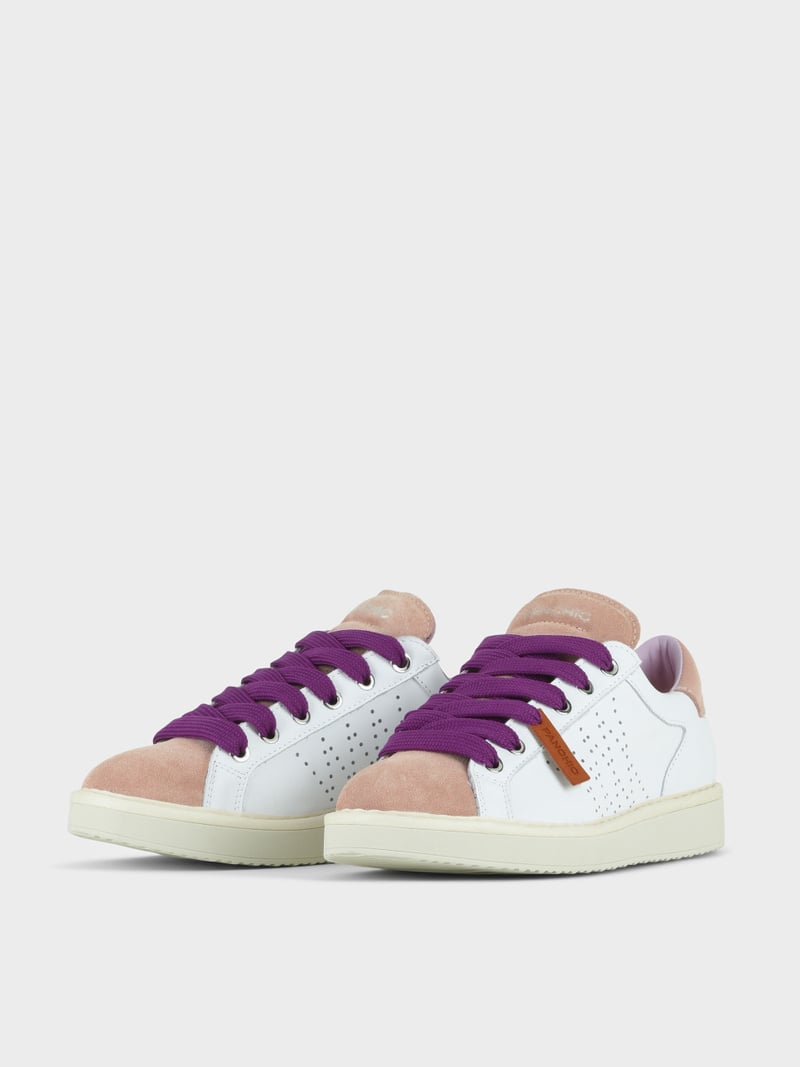 Panchic SCARPA ALLACCIATA P01 DONNA IN PELLE E SUEDE BIANCO-ROSA CIPRIA-VIOLA PANSE' Saldi