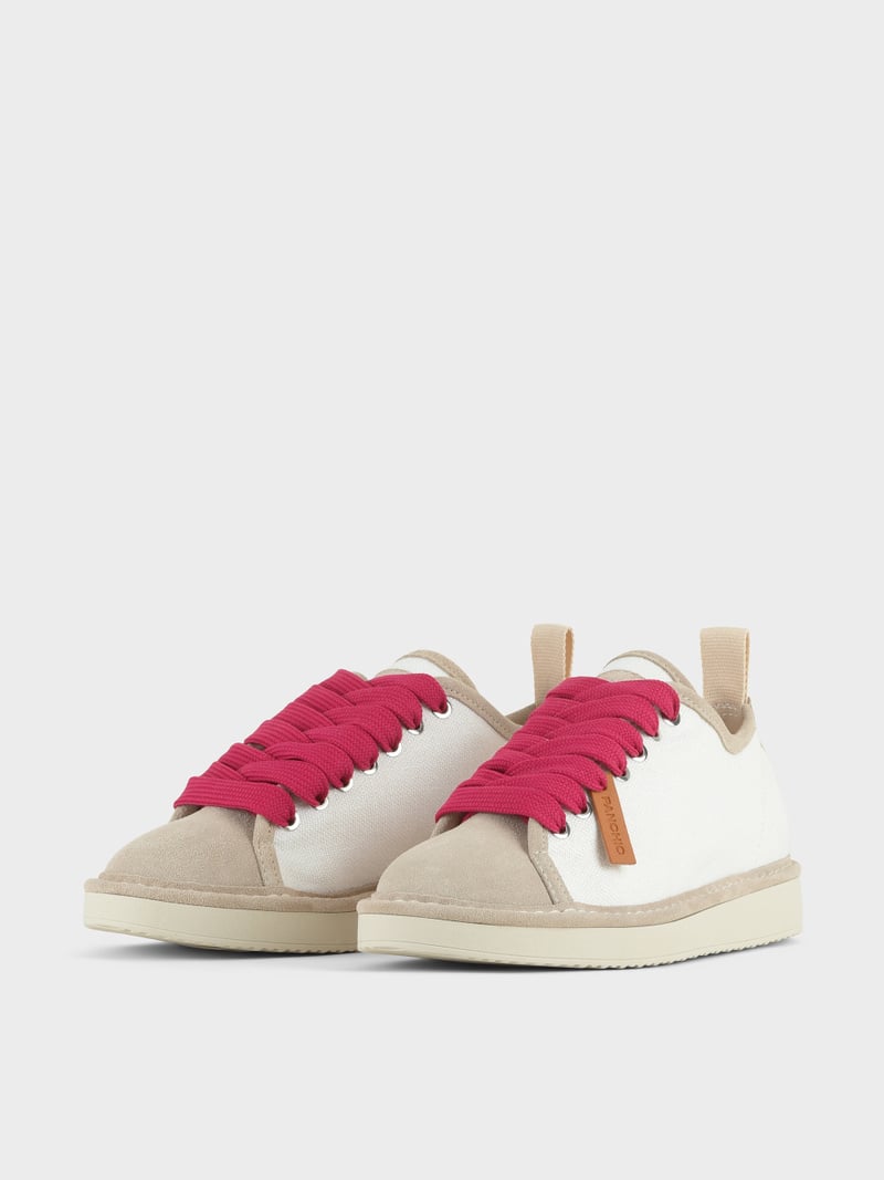 Panchic SCARPA ALLACCIATA P01 DONNA IN LINO E SUEDE BIANCO-NEBBIA-FUCSIA Saldi Di Fabbrica