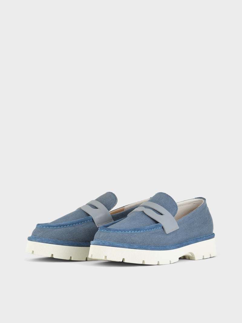 Panchic SLIP ON P99 UOMO IN LINO E SUEDE BLU DENIM Vendite Flash