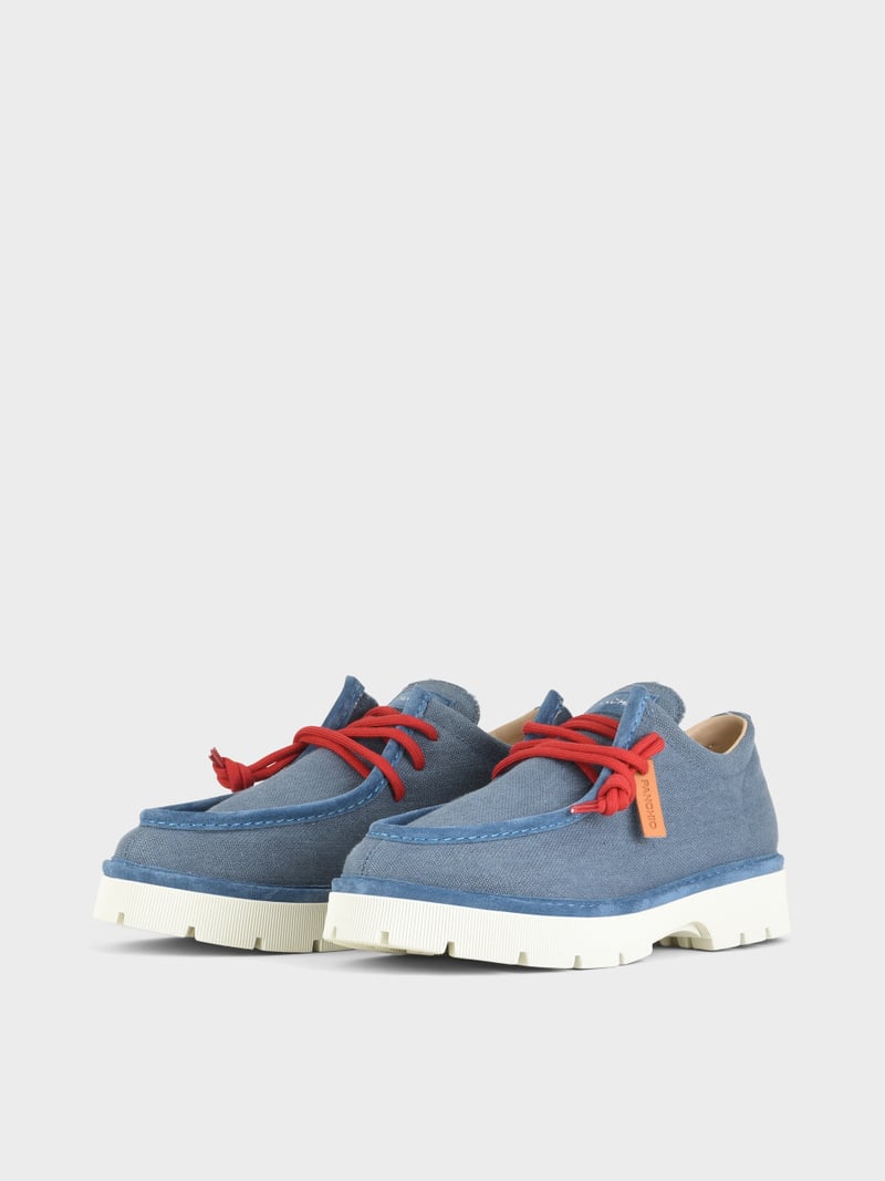 Panchic SCARPA ALLACCIATA P99 UOMO IN LINO E SUEDE BLU DENIM-ROSSO Negozio