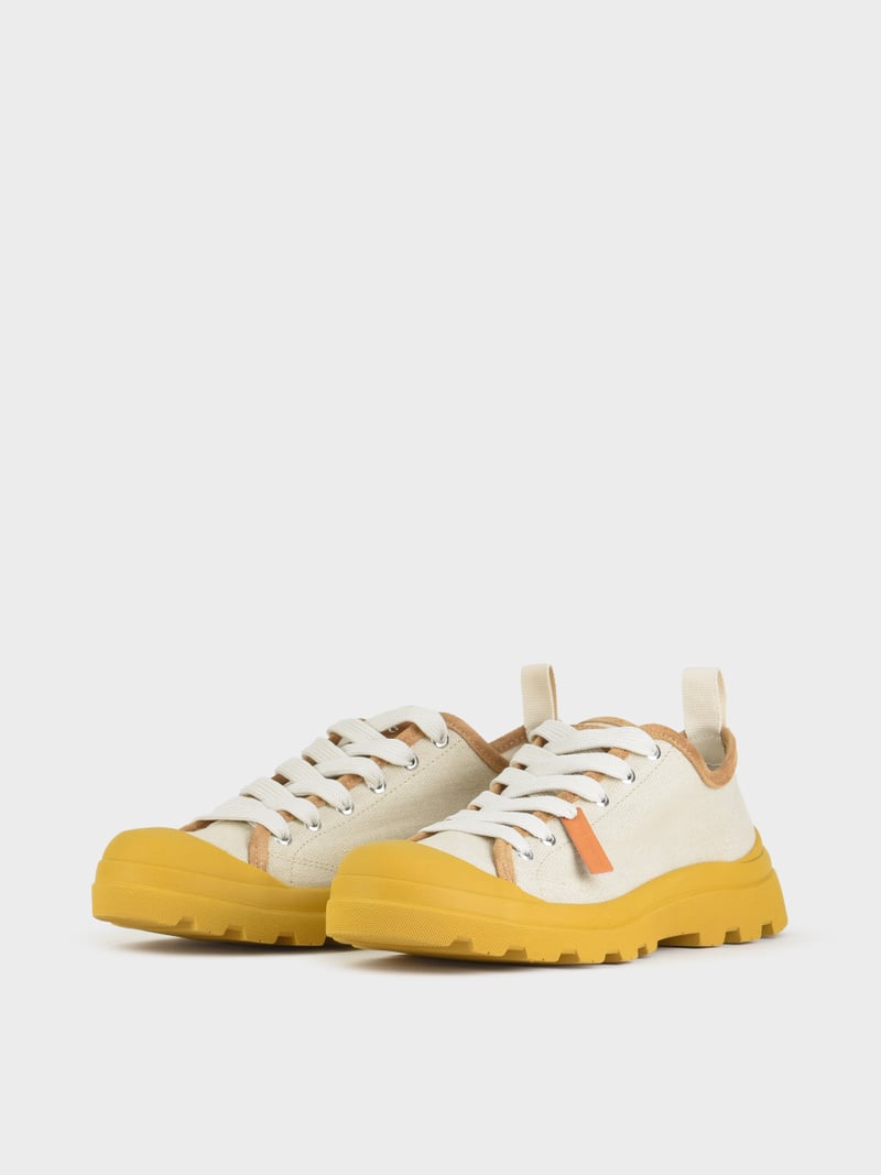 Panchic SCARPA ALLACCIATA P03 UOMO IN LINO E SUEDE NEBBIA-GIALLO Promozione