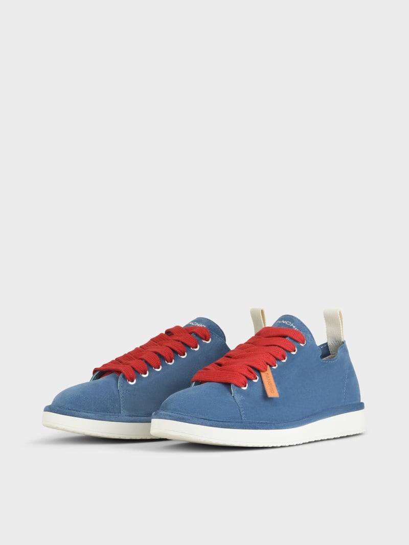 Panchic SCARPA ALLACCIATA P01 UOMO IN SUEDE BLUE-ROSSO Novità