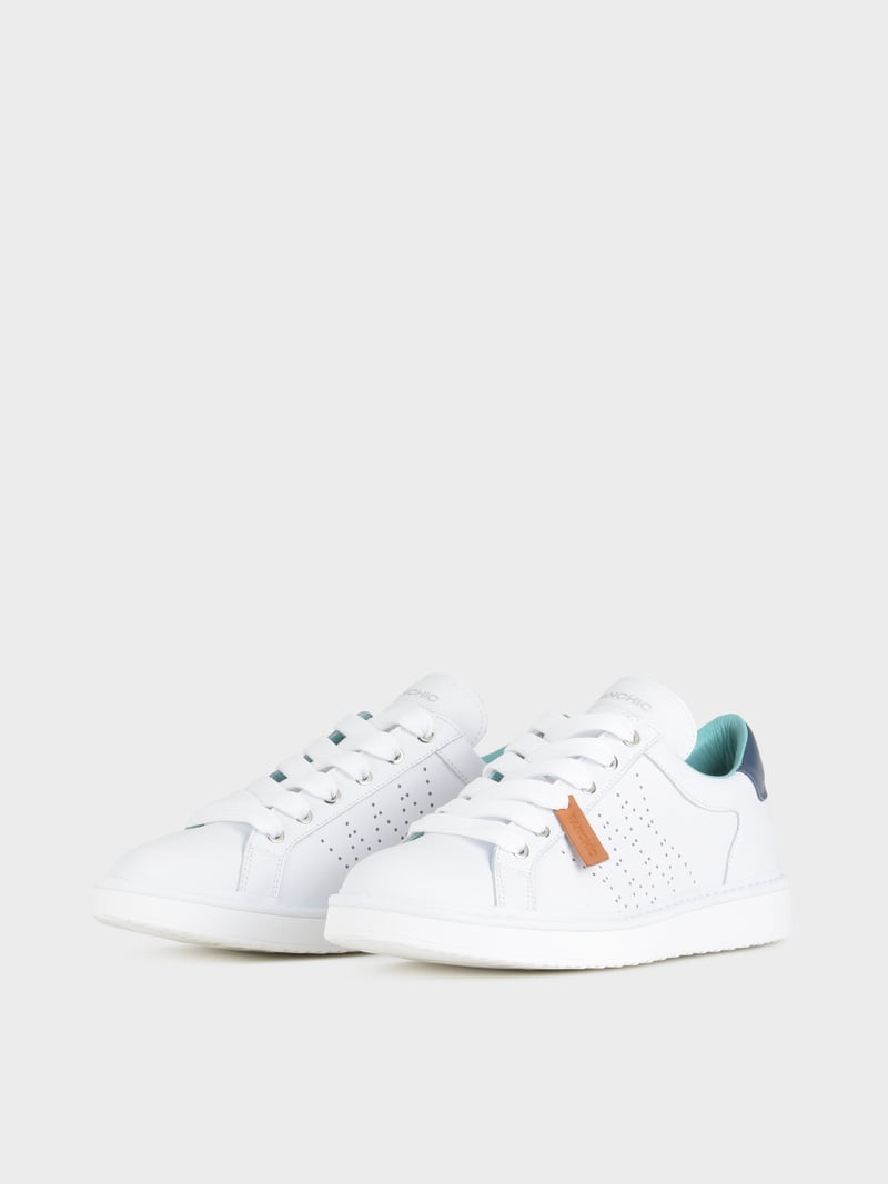 Panchic SCARPA ALLACCIATA P01 UOMO IN PELLE BIANCO-BLU Sconto