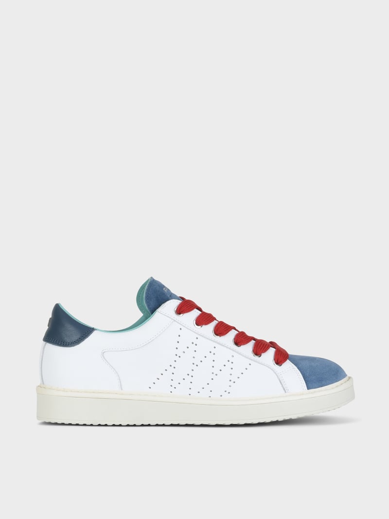 Panchic SCARPA ALLACCIATA P01 UOMO IN PELLE E SUEDE BIANCO-BLUE-ROSSO Outlet
