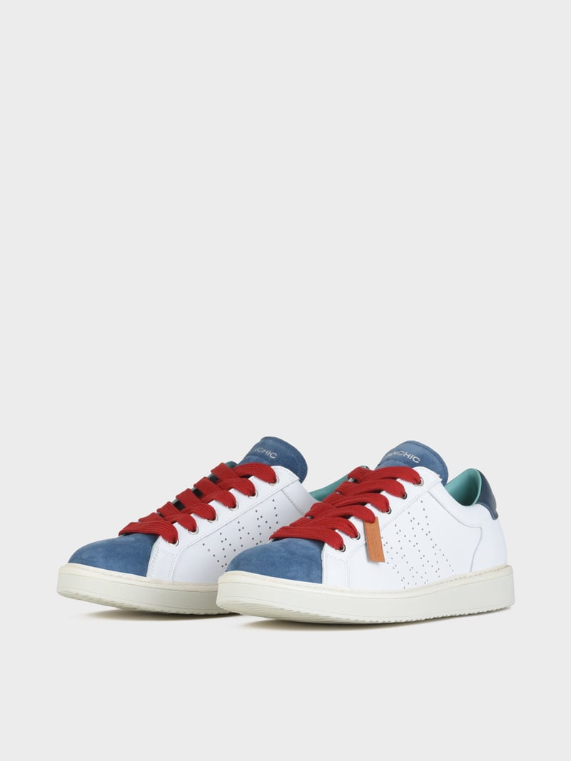 Panchic SCARPA ALLACCIATA P01 UOMO IN PELLE E SUEDE BIANCO-BLUE-ROSSO Outlet