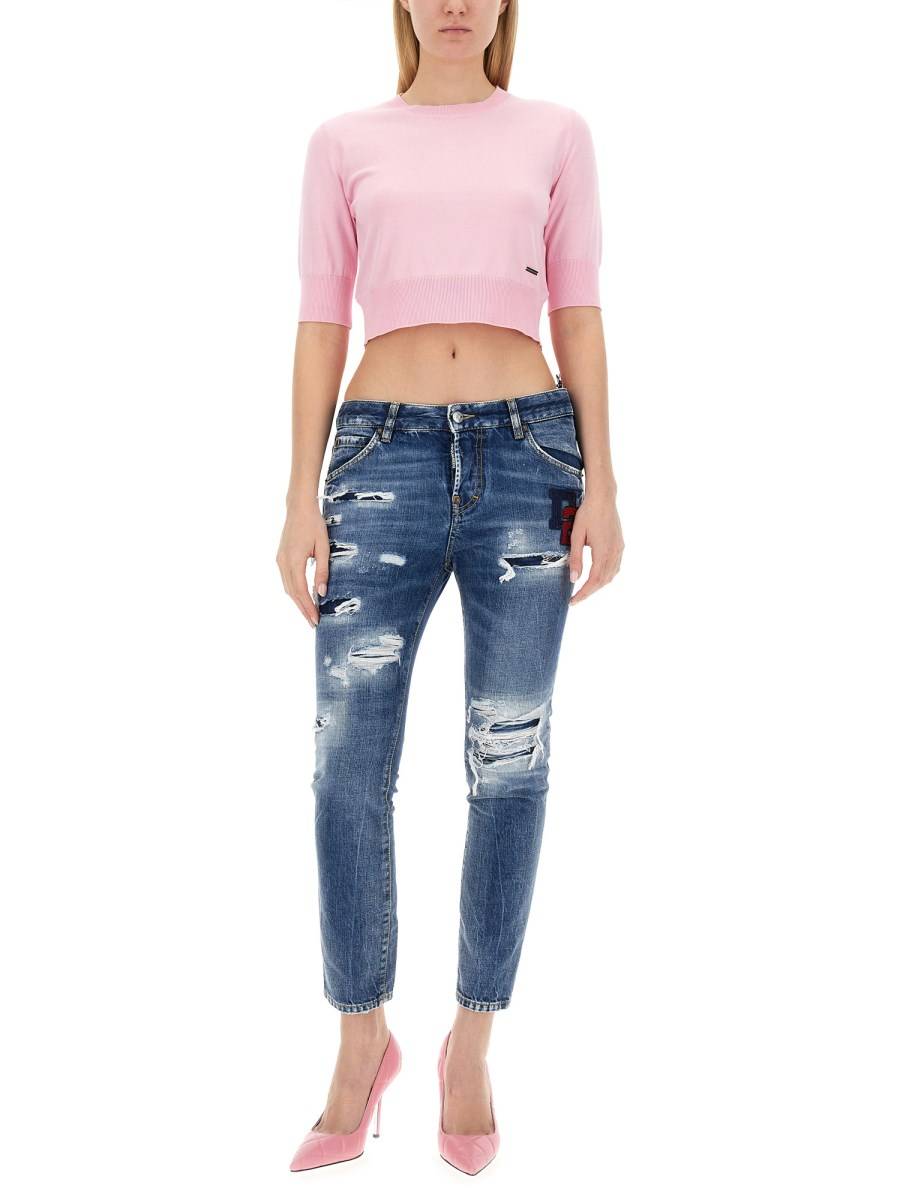 DSQUARED MAGLIA CROPPED IN COTONE TRICOT Vendita Economica