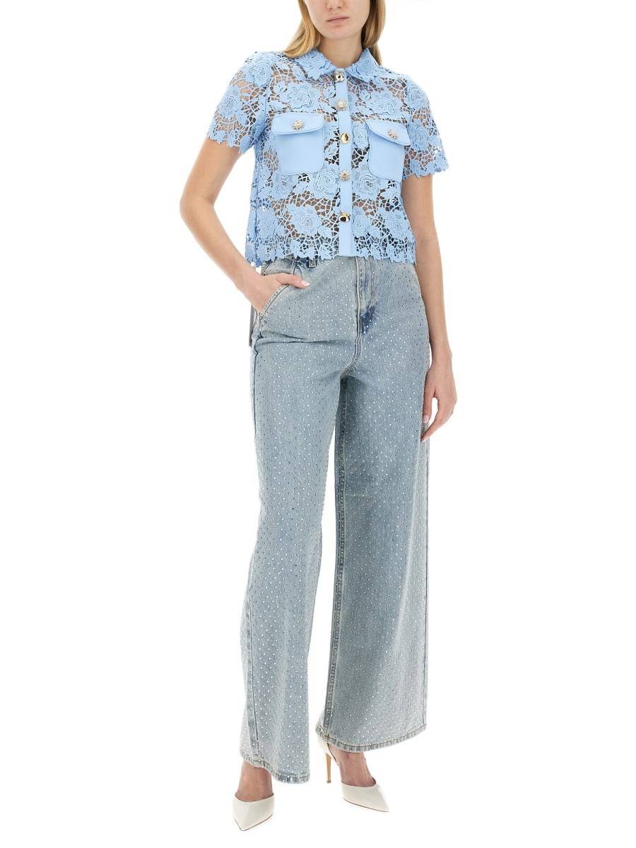 SELF-PORTRAIT JEANS WIDE LEG CON APPLICAZIONI STRASS Spedizione Gratuita
