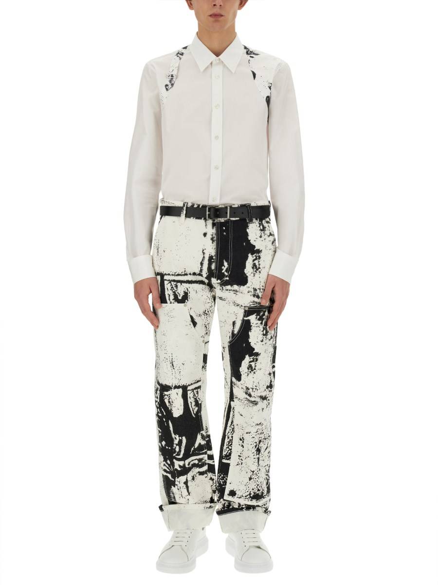 ALEXANDER McQUEEN JEANS WORKWEAR IN DENIM DI COTONE CON STAMPA FOLD Promozione