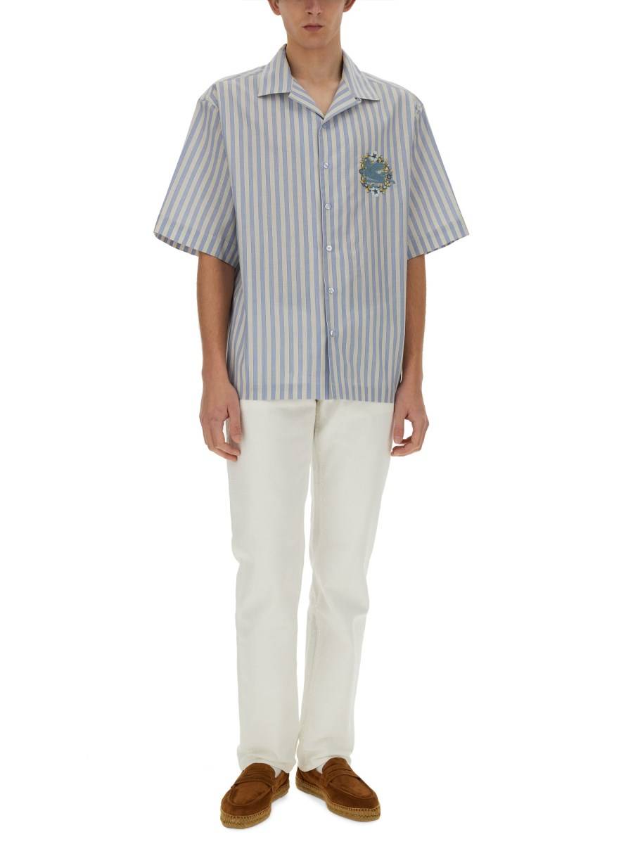 ETRO CAMICIA BOWLING A RIGHE CON LOGO RCAMATO Qualità Garantita