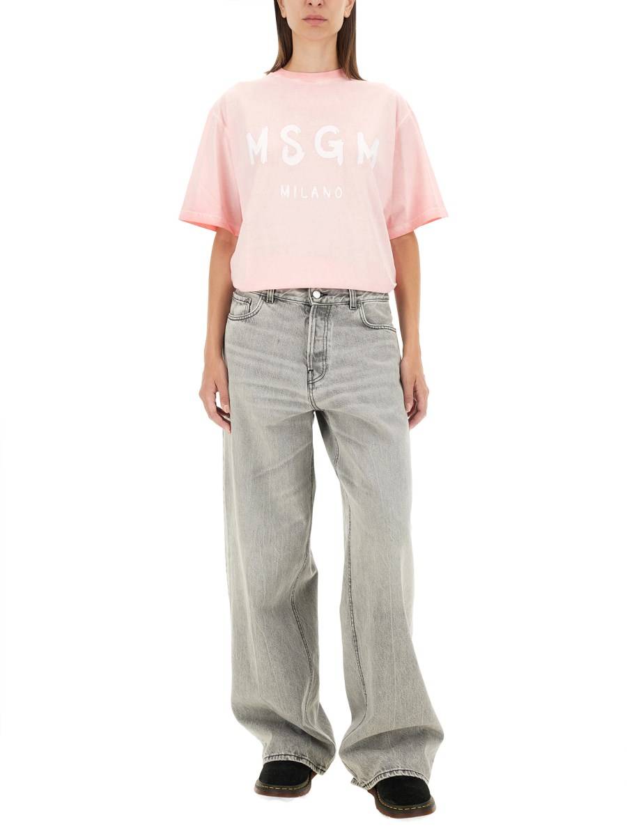 MSGM T-SHIRT IN JERSEY DI COTONE CON STAMPA LOGO Vendita Calda