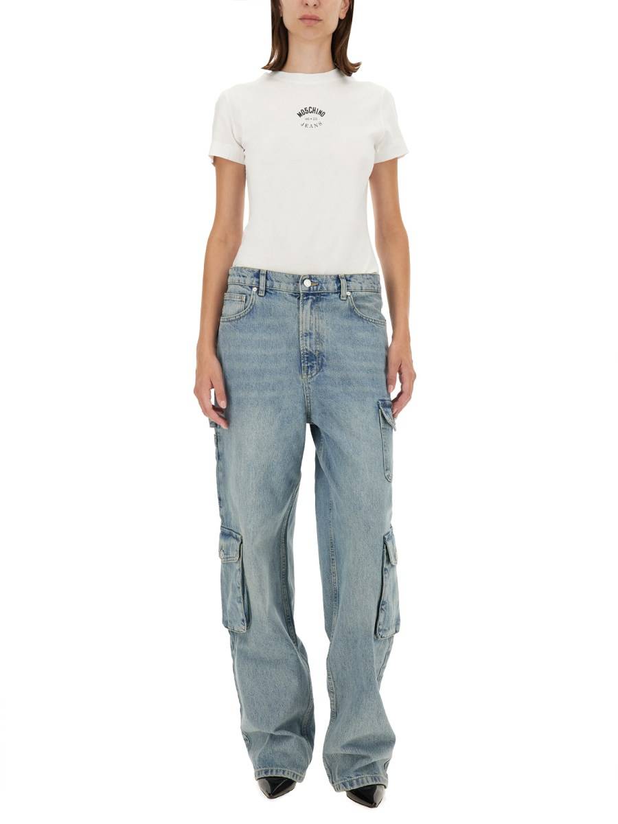 MOSCHINO JEANS T-SHIRT IN JERSEY DI COTONE CON STAMPA LOGO Affare Del Giorno