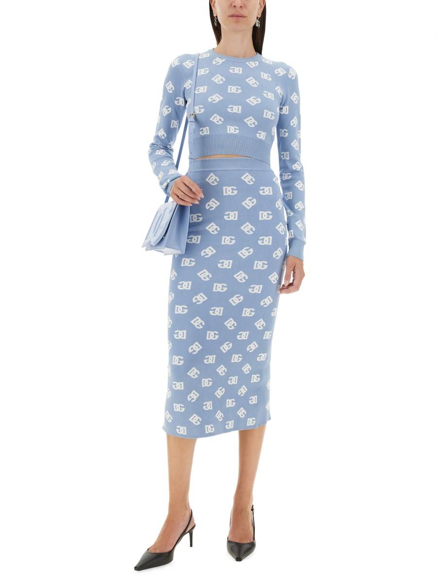 DOLCE & GABBANA GONNA TUBINO IN VISCOSA LOGO JACQUARD Sottocosto