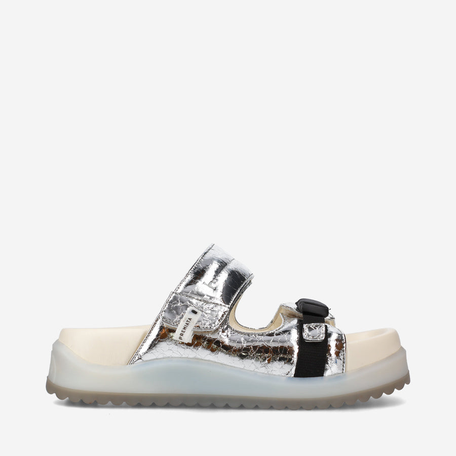 Premiata Sandali bassi M6701A in laminato silver Offerte stagionali