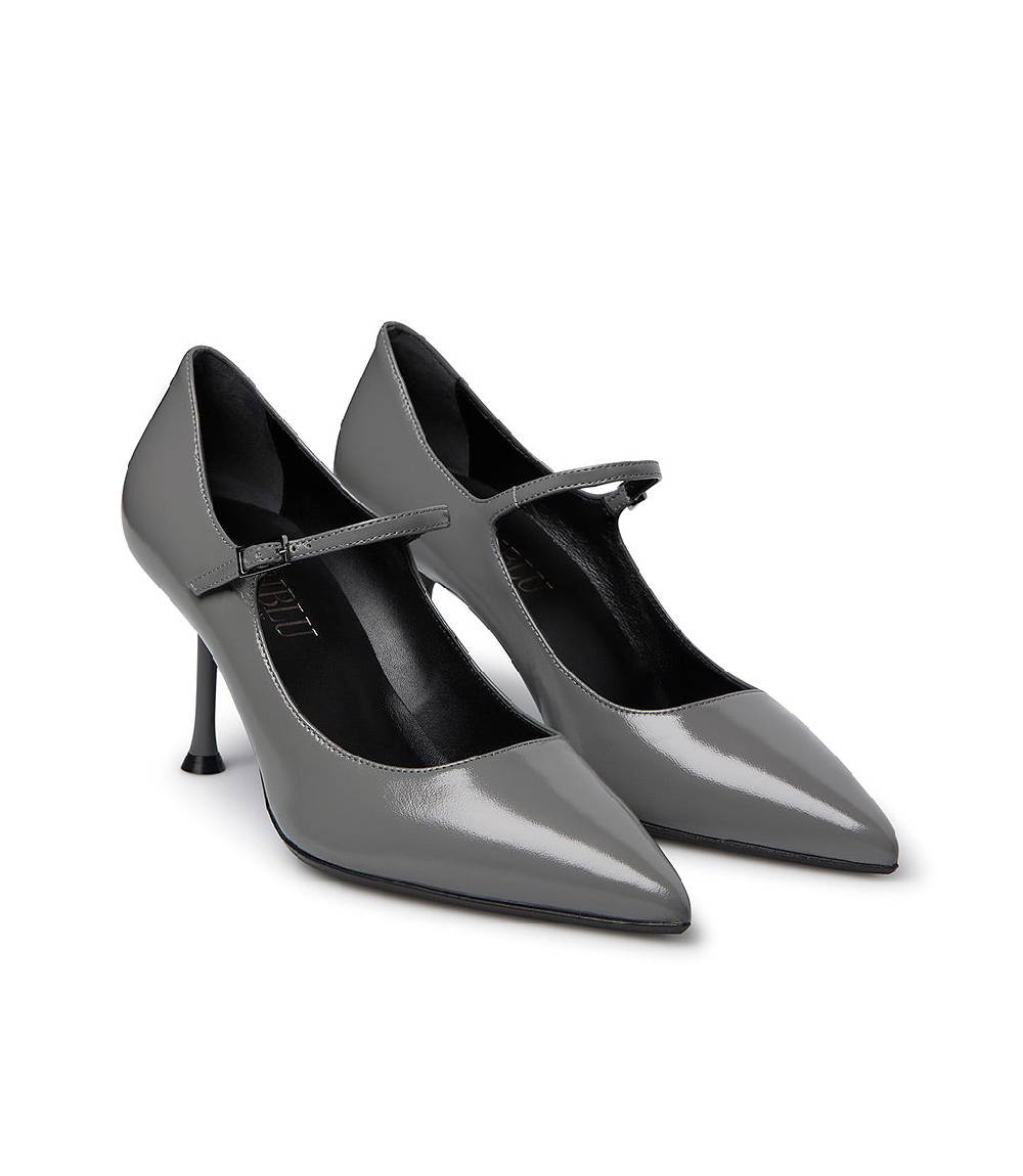 ﻿Loriblu Decollete in pelle lucida grigio con cinturino Moda