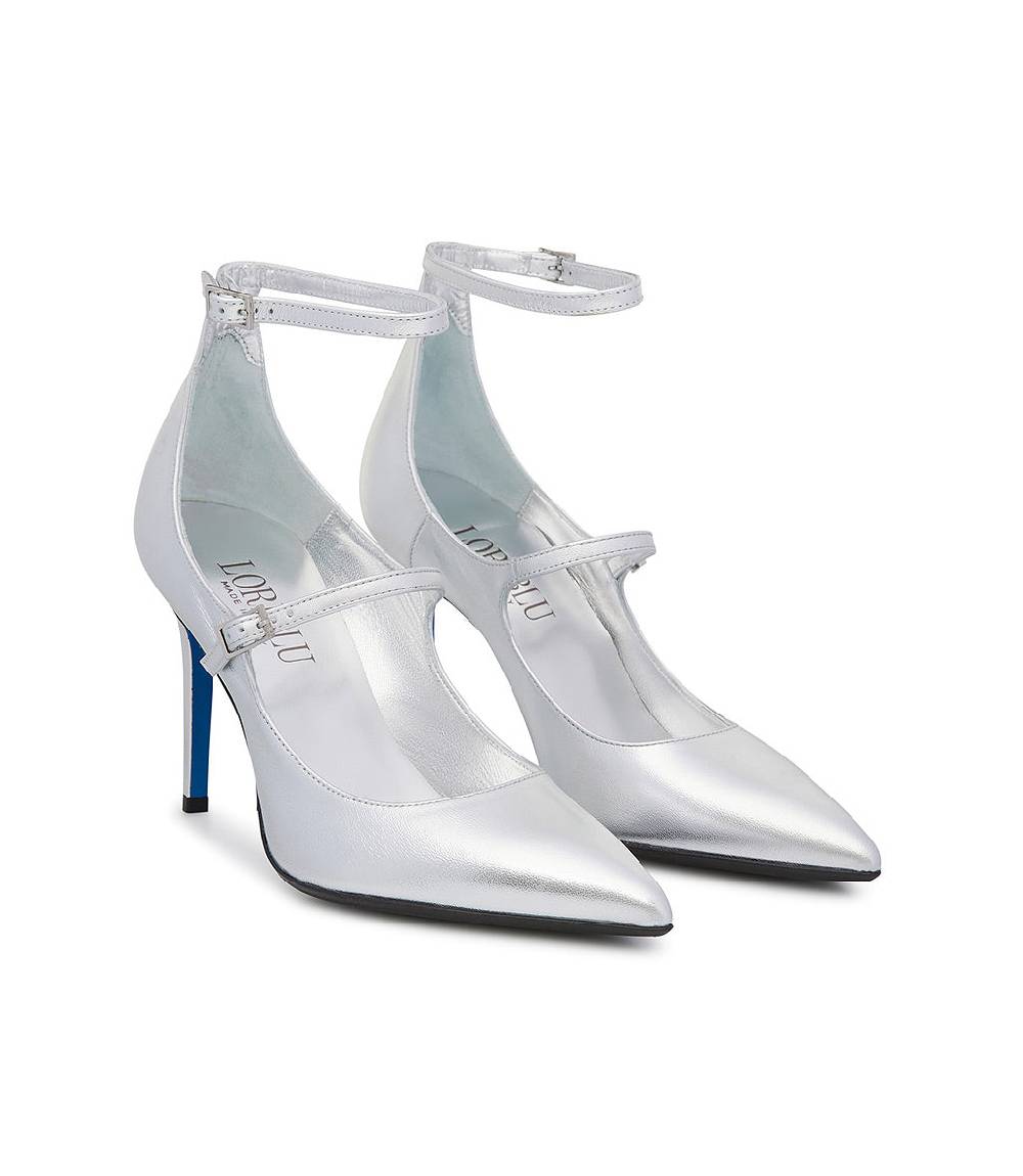 Loriblu Decollete in pelle nappa laminata argento con cinturini Italy