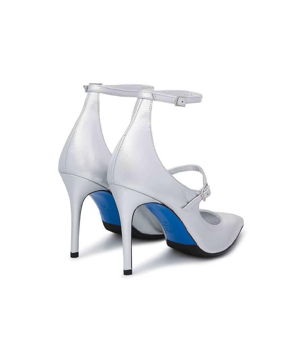 Loriblu Decollete in pelle nappa laminata argento con cinturini Italy
