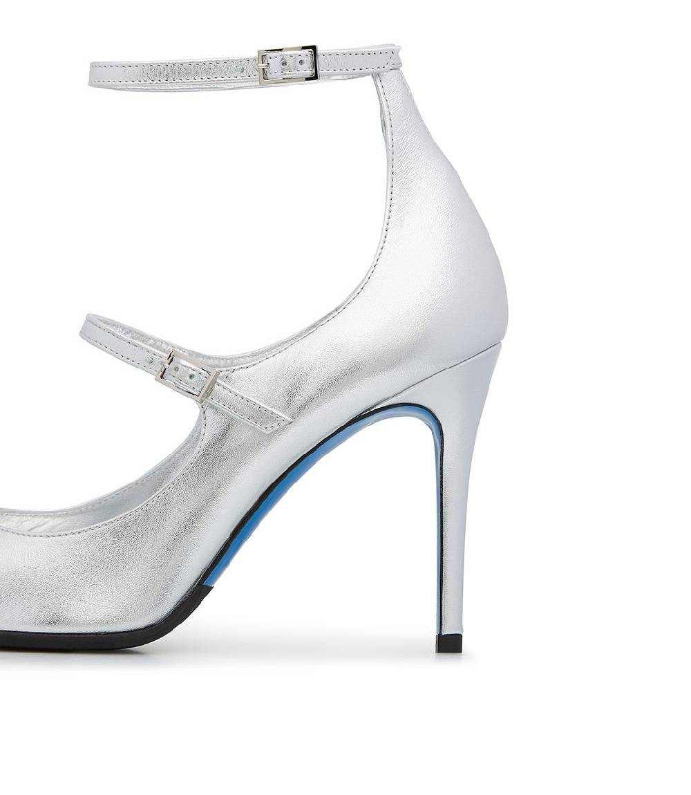 Loriblu Decollete in pelle nappa laminata argento con cinturini Italy