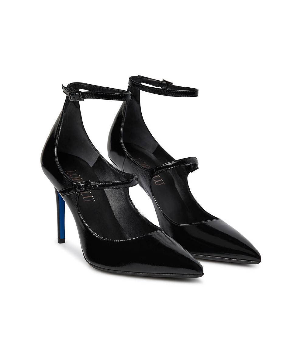 Loriblu Decollete in pelle lucida nero con cinturini Super Saving Price