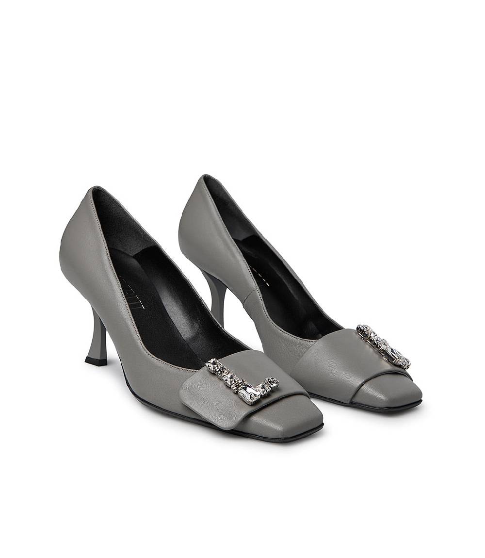 Loriblu Décolleté in nappa grigio con Logo Signature cristalli Spedizione Gratuita