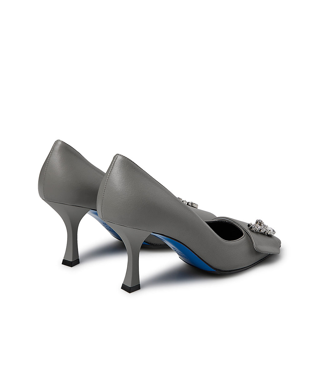 Loriblu Décolleté in nappa grigio con Logo Signature cristalli Spedizione Gratuita