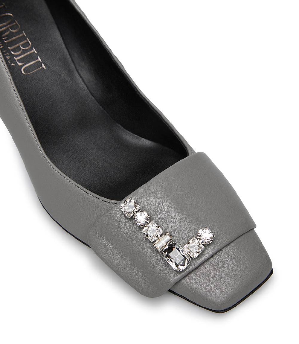 Loriblu Décolleté in nappa grigio con Logo Signature cristalli Spedizione Gratuita