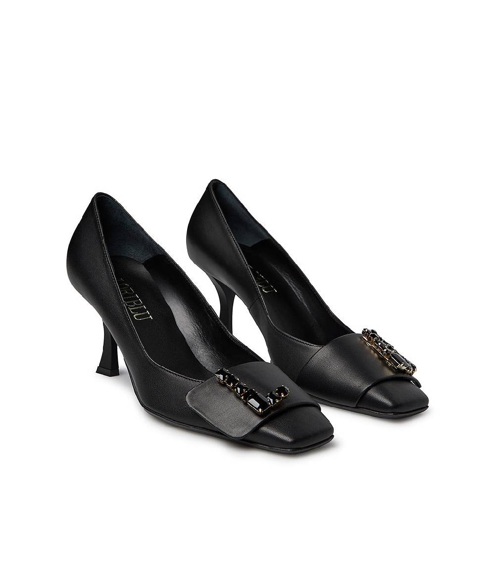 Loriblu Décolleté in nappa nero con Logo Signature cristalli Pezzi Unici