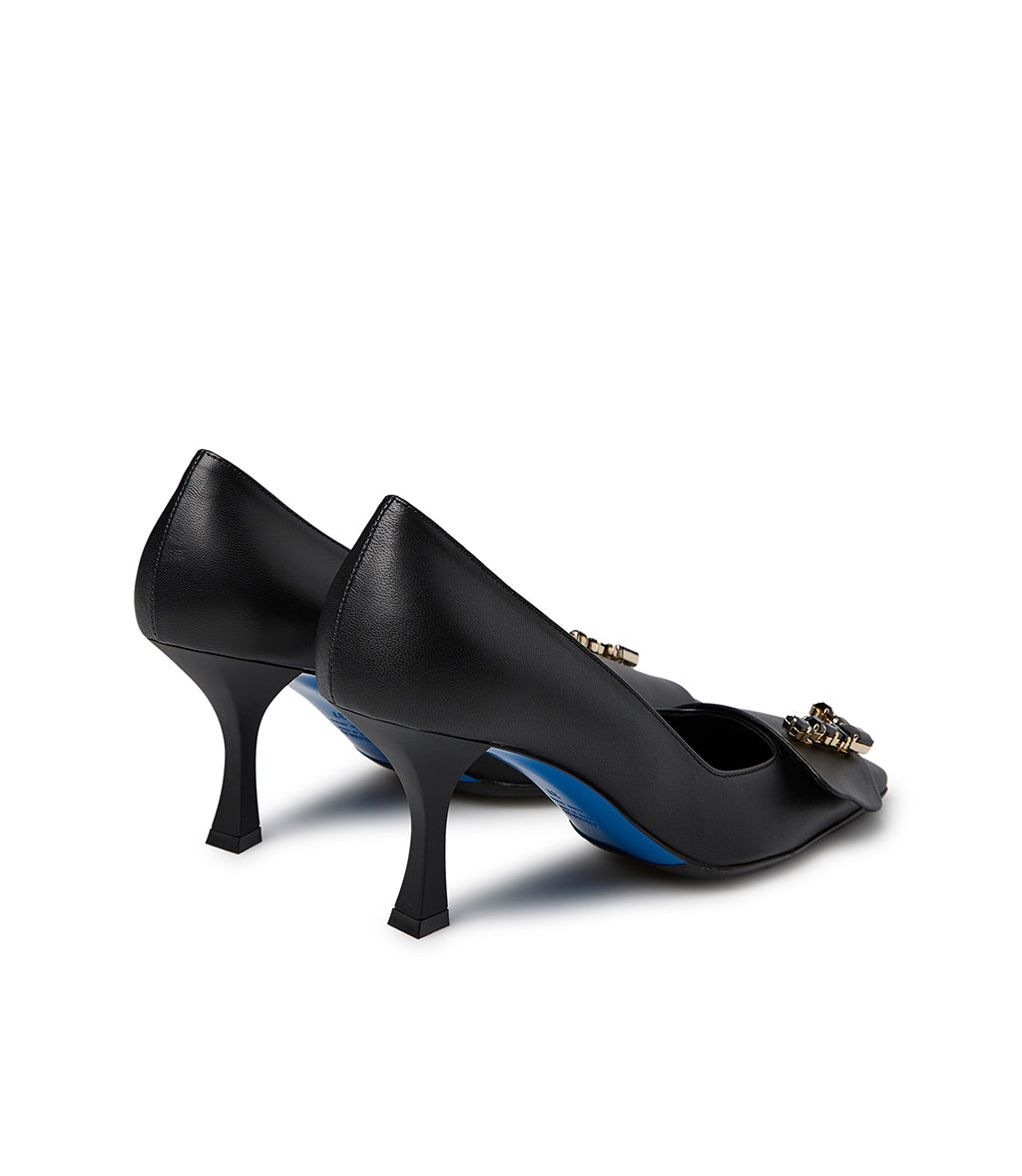 Loriblu Décolleté in nappa nero con Logo Signature cristalli Pezzi Unici