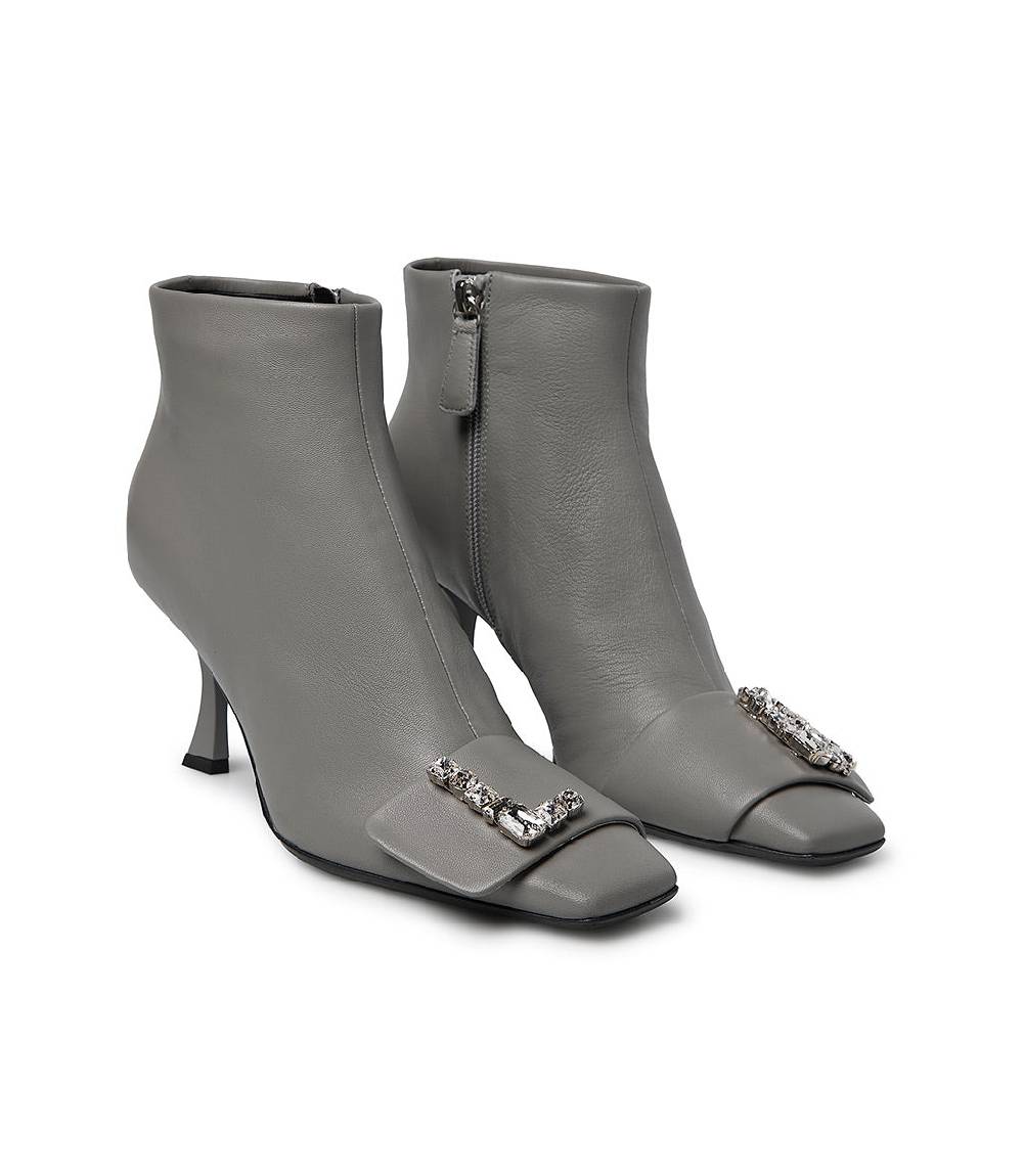 Loriblu Stivaletto in nappa grigio con Logo Signature cristalli Soddisfazione Garantita