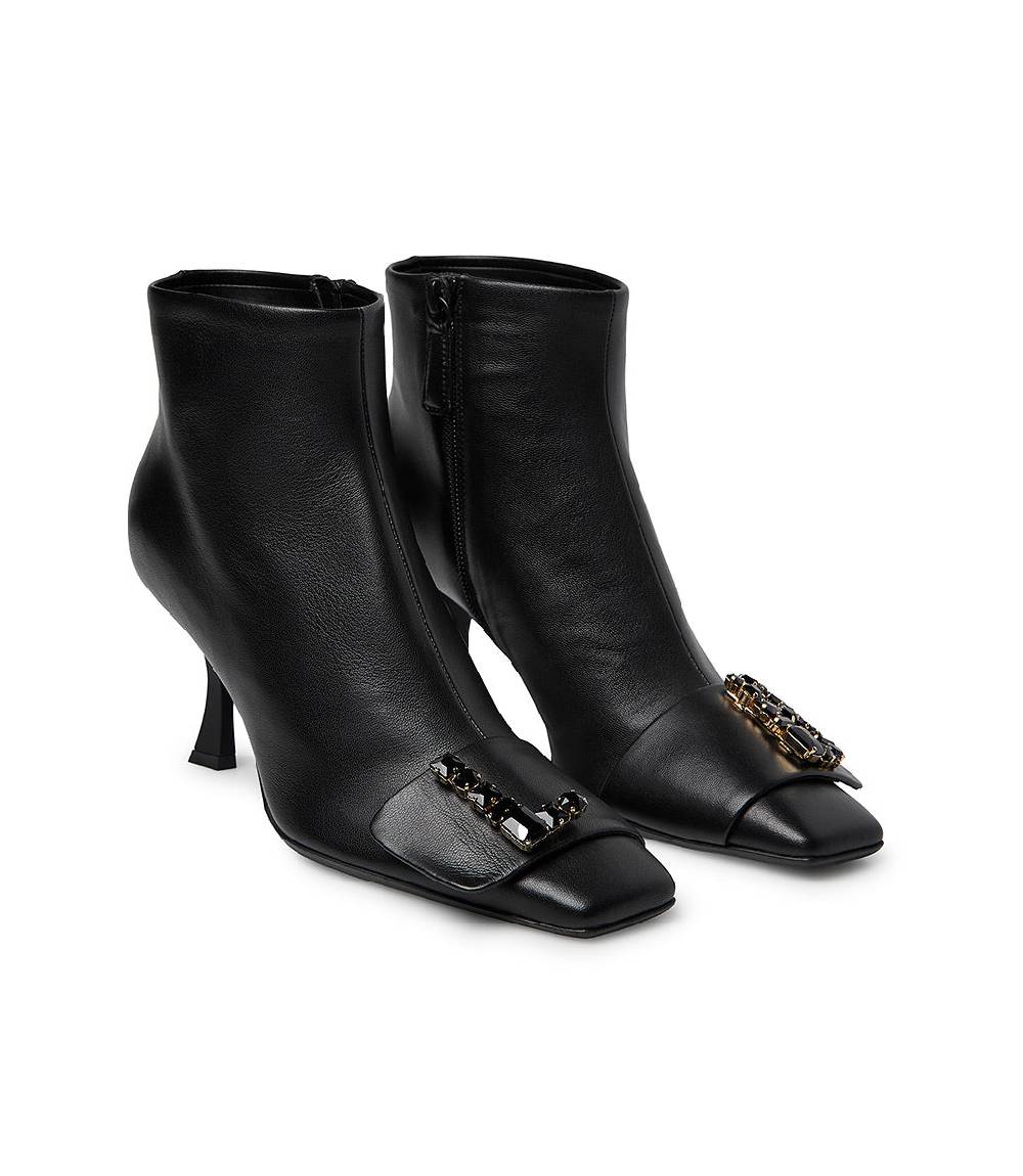 Loriblu Stivaletto in nappa nero con Logo Signature cristalli Qualità Garantita
