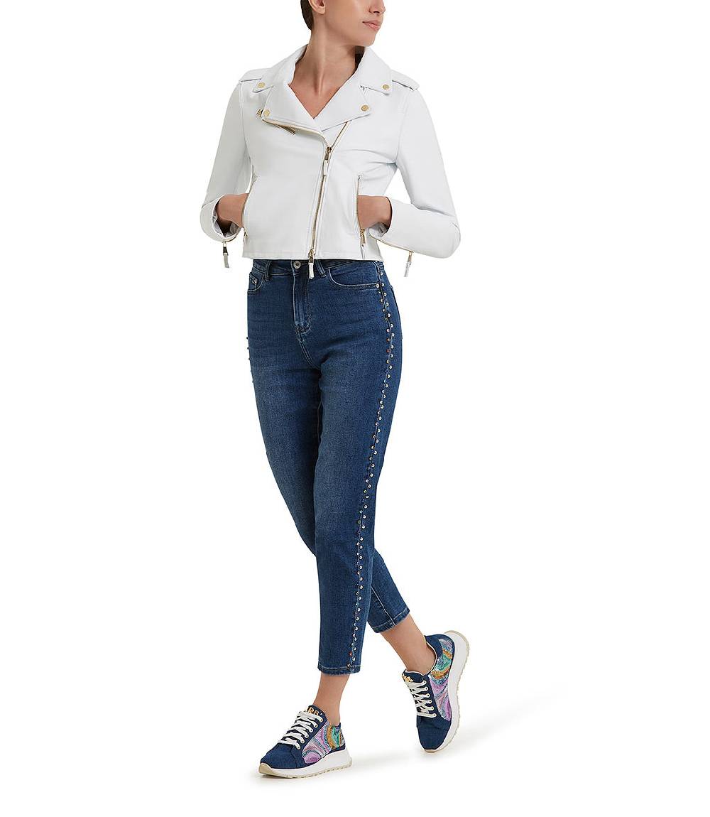 Loriblu Giacca stile biker in pelle bianca Affare Del Giorno