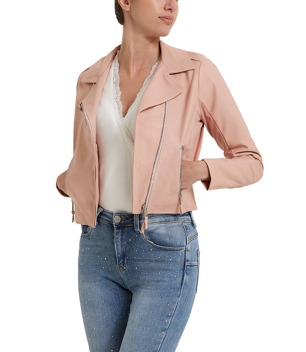 Loriblu Giacca stile biker in pelle rosa Sottocosto