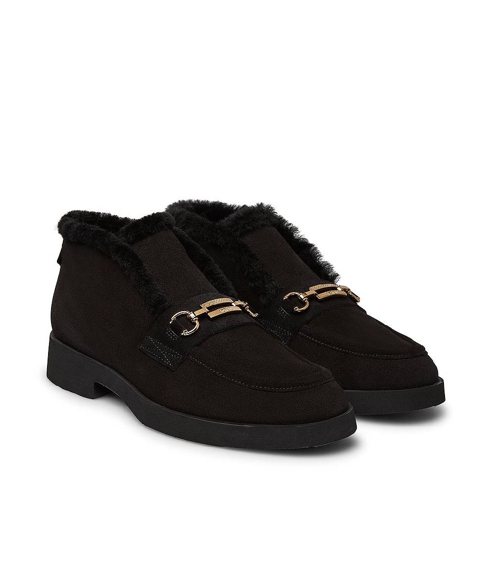 Loriblu Mocassini in camoscio e shearling nero con fibbia-logo Hotsell